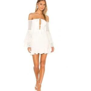 Michael Costello Orchid Mini Dress Off Shoulder Boho Ruffle Crochet White S NWT